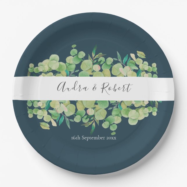 Greenery Eucalyptus Garland Wedding Paper Plates (Front)