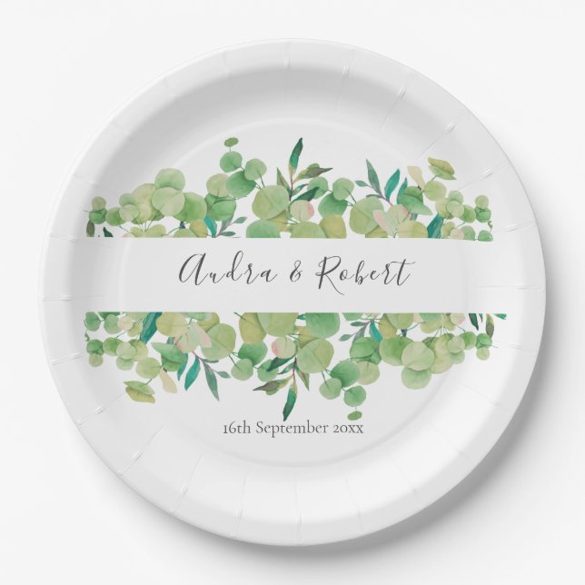 Greenery Eucalyptus Garland Wedding Paper Plates (Front)