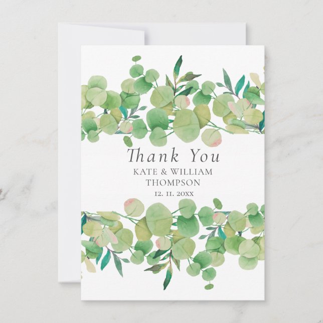Greenery Eucalyptus Garland  Wedding Thank You Card (Front)