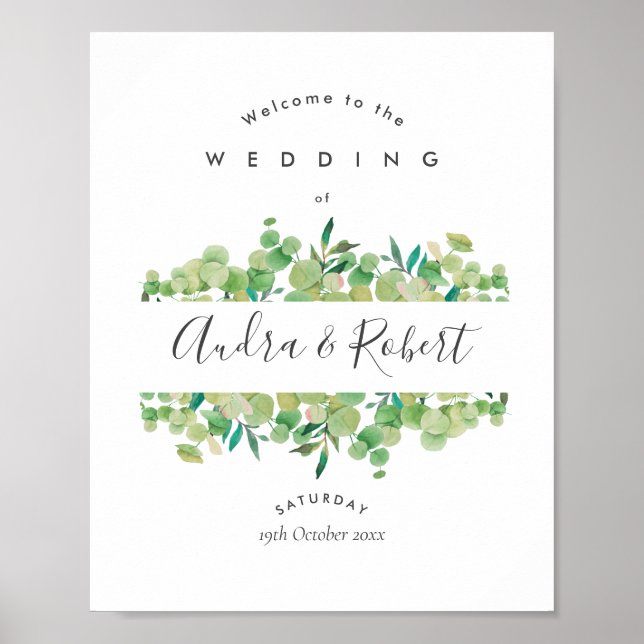Greenery Eucalyptus Garland Wedding Welcome Sign (Front)