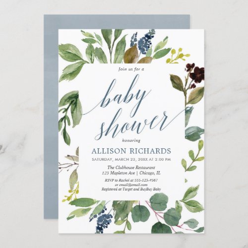 Greenery eucalyptus gender neutral baby shower invitation