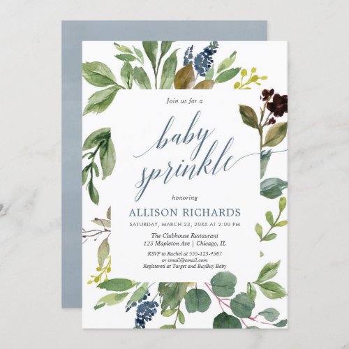 Greenery eucalyptus gender neutral baby sprinkle invitation