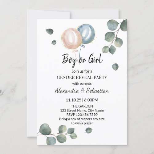 Greenery Eucalyptus Gender Reveal Invitation