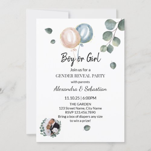 Greenery Eucalyptus Gender Reveal Invitation