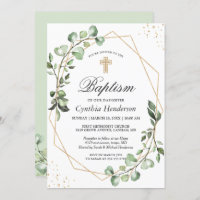 Greenery Eucalyptus Geometric Baptism Christening Invitation