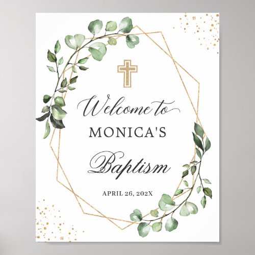 Greenery Eucalyptus Geometric Baptism Welcome Sign