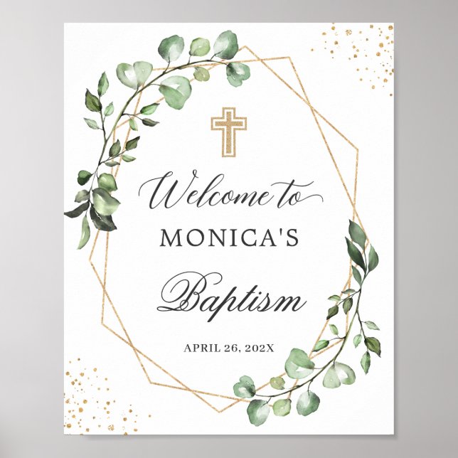 Greenery Eucalyptus Geometric Baptism Welcome Sign (Front)