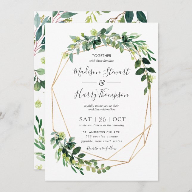 Greenery Eucalyptus Geometric Botanical Wedding Invitation (Front/Back)