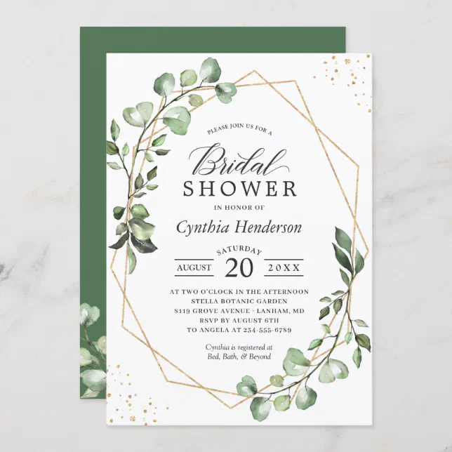 Greenery Eucalyptus Geometric Bridal Shower Invitation Zazzle 7885