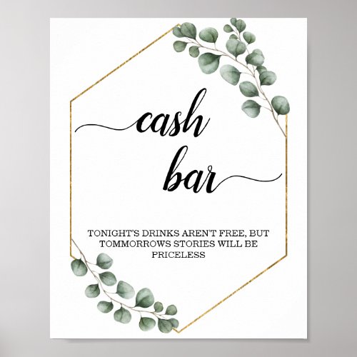 Greenery Eucalyptus Geometric Cash Bar Sign