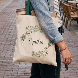 Greenery Eucalyptus Geometric Frame Bridesmaid Tote Bag