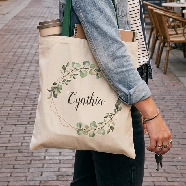 Greenery Eucalyptus Geometric Frame Bridesmaid Tote Bag (Creator Uploaded)