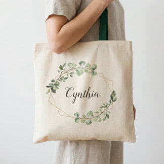 Greenery Eucalyptus Geometric Frame Bridesmaid Tote Bag