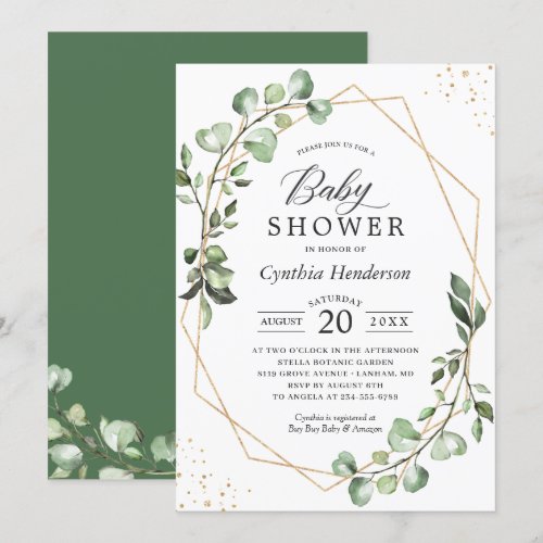 Greenery Eucalyptus Geometric Neutral Baby Shower Invitation