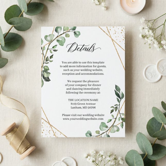 Greenery Eucalyptus Geometric Wedding Details Card (Creator Uploaded)