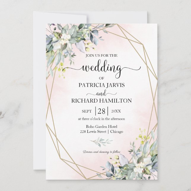 Greenery Eucalyptus Geometric Wedding  Invitation (Front)