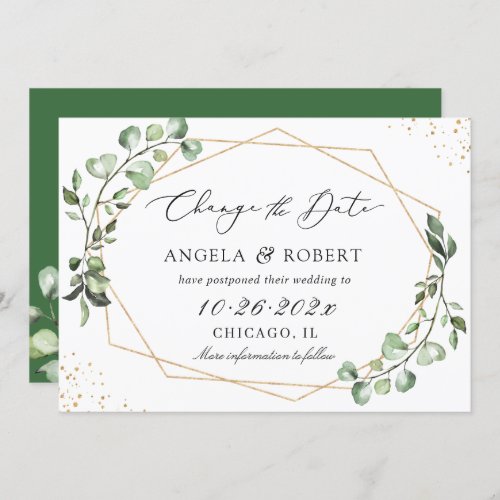 Greenery Eucalyptus Geometric Wedding Postponed Save The Date