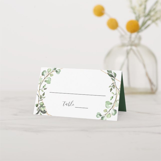 Greenery Eucalyptus Geometric Wedding Table Place Card (Front)