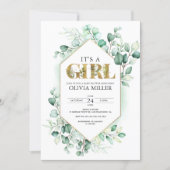 Greenery Eucalyptus Girl Baby Shower Watercolor Invitation (Front)