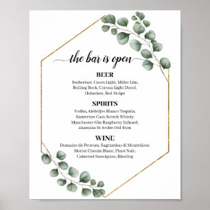 Greenery Eucalyptus Glitter Wedding Bar Menu Sign