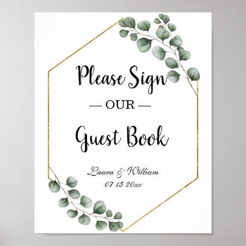 Greenery Eucalyptus Glitter Wedding Guestbook Sign