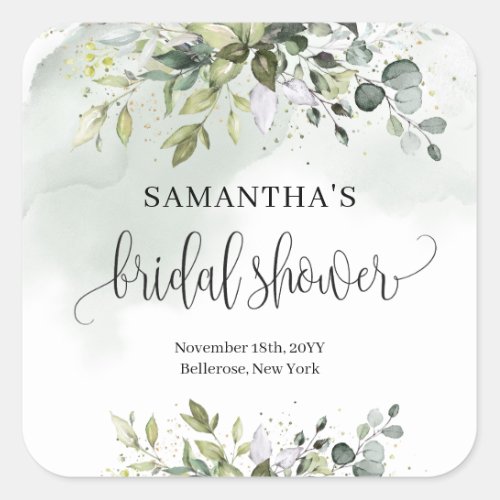 Greenery eucalyptus gold bridal shower sticker