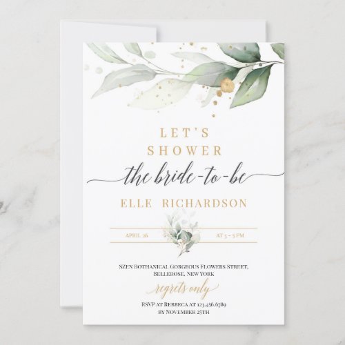 Greenery eucalyptus gold bride_to_be bridal shower invitation