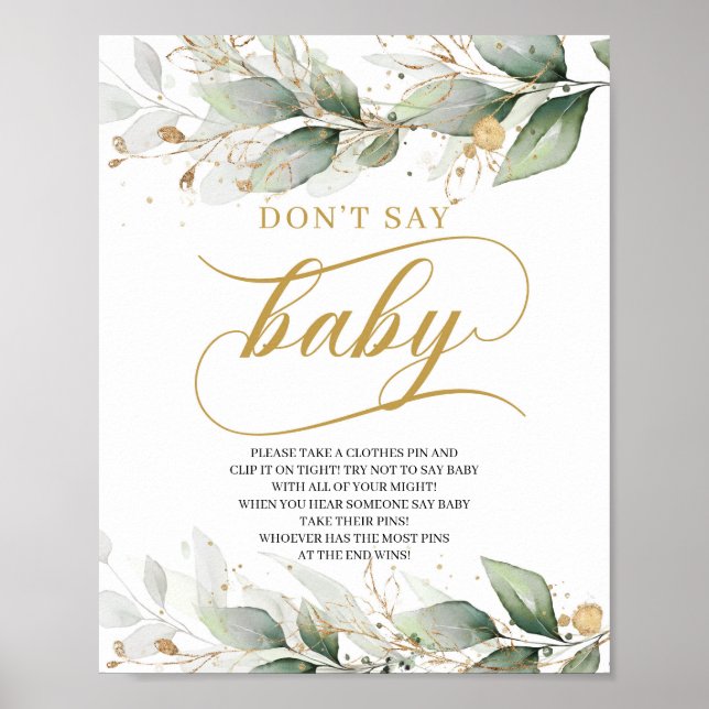 Greenery eucalyptus gold don't say baby sign game (Front)