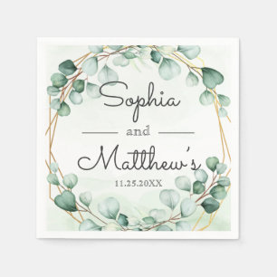 Greenery Eucalyptus Gold Frame Geometric Wedding Napkins
