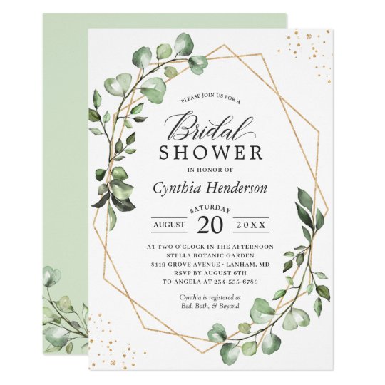 Greenery Eucalyptus Gold Geometric Bridal Shower Invitation 2030