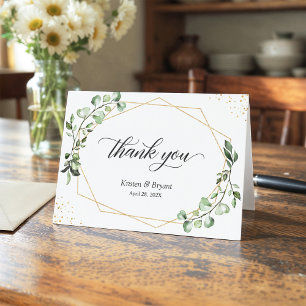 Greenery Eucalyptus Gold Geometric Frame Thank You Card