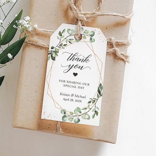 Greenery Eucalyptus Gold Geometric Thank You Gift Tags