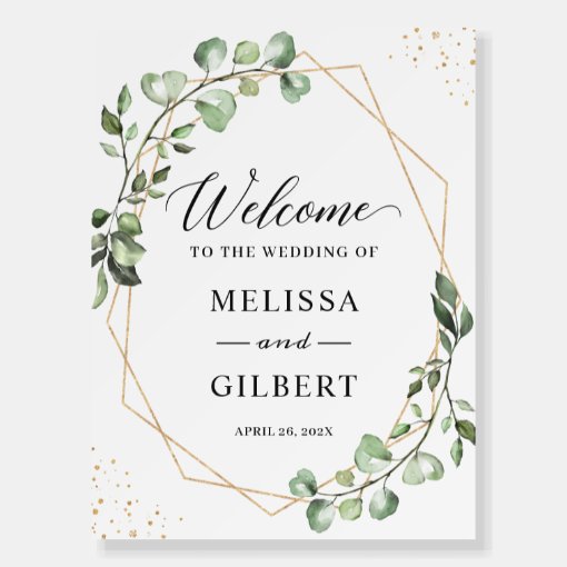 Greenery Eucalyptus Gold Geometric Wedding Foam Board Zazzle 7207