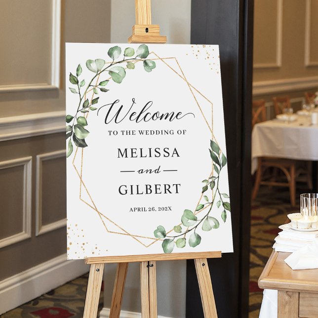 Greenery Eucalyptus Gold Geometric Wedding Foam Board (Creator Uploaded)