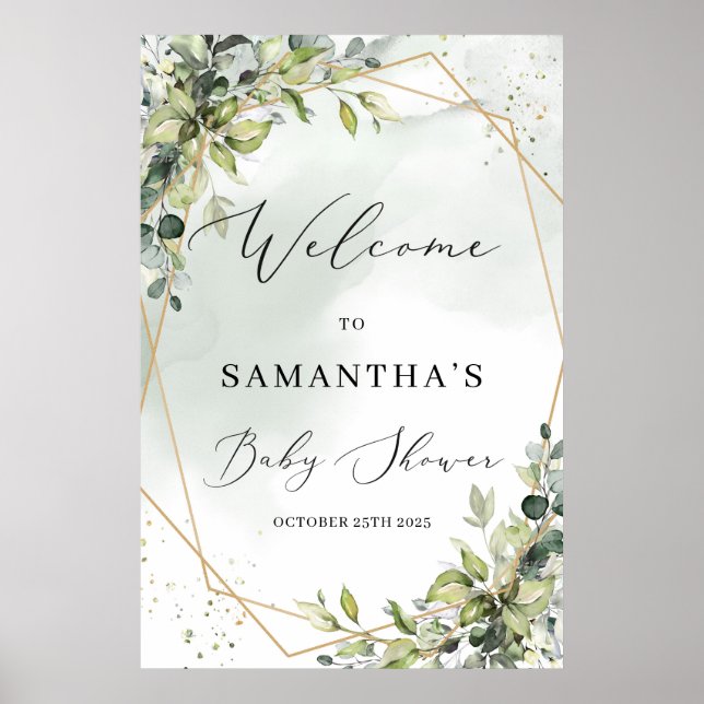 Greenery eucalyptus gold geometric welcome sign (Front)
