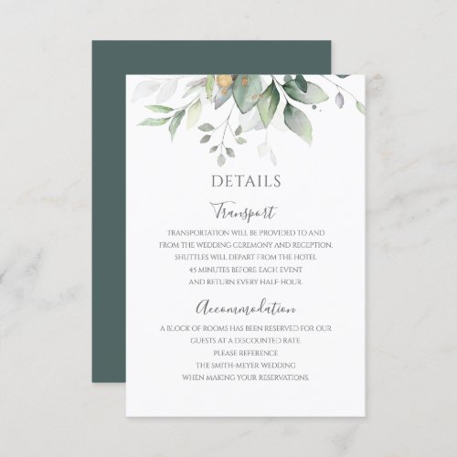 Greenery Eucalyptus Gold Leaves Elegant Wedding Enclosure Card