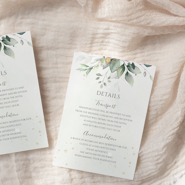 Greenery Eucalyptus Gold Leaves Elegant Wedding Enclosure Card (Creator Uploaded)