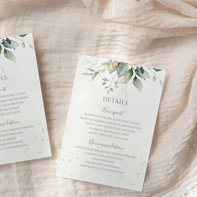 Greenery Eucalyptus Gold Leaves Elegant Wedding Enclosure Card | Zazzle