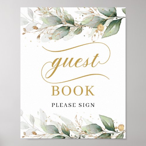 Greenery eucalyptus gold leaves guest book sign