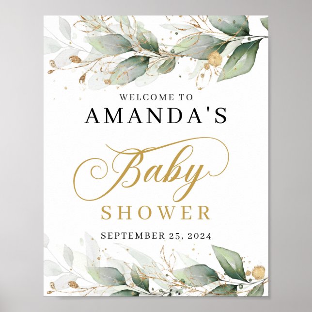 Greenery eucalyptus gold leaves welcome sign (Front)