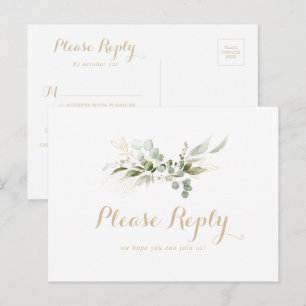Greenery Eucalyptus Gold Menu Choice RSVP Postcard