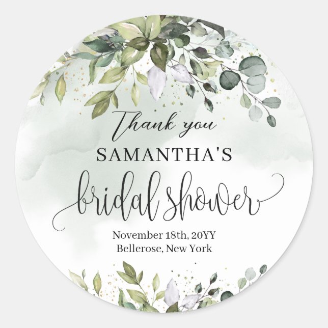 Greenery eucalyptus gold thank you sticker (Front)