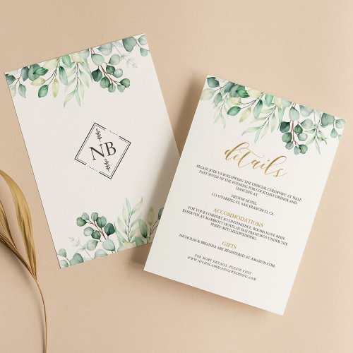 Greenery Eucalyptus Gold Wedding Details Elegant Enclosure Card