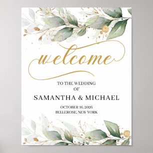 Greenery eucalyptus gold wedding welcome sign
