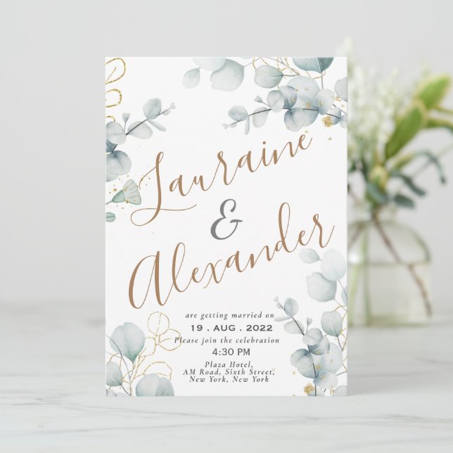 Greenery eucalyptus green floral garden invitation (Standing Front)