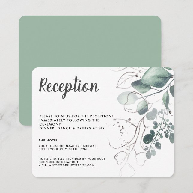 GREENERY EUCALYPTUS GREEN WATERCOLOUR RECEPTION INVITATION (Front/Back)