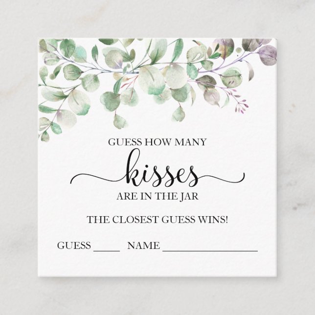 Greenery Eucalyptus Guess How Many Kisses Cards (Front)