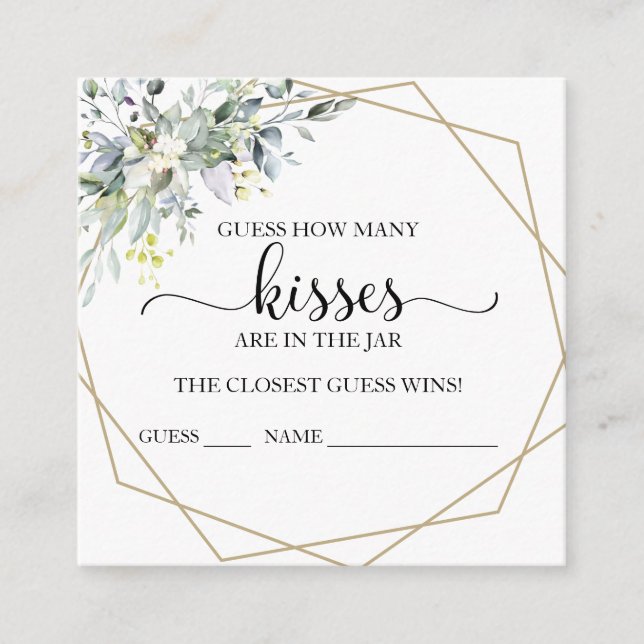 Greenery Eucalyptus Guess How Many Kisses Cards (Front)