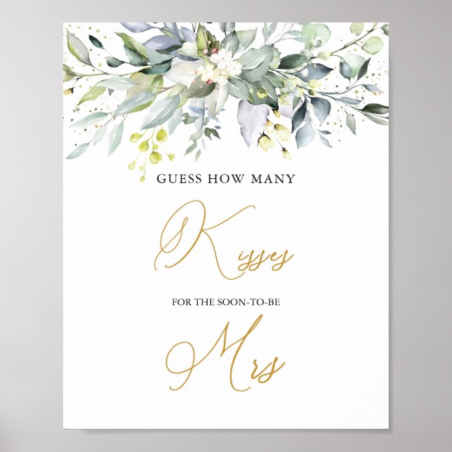 Greenery Eucalyptus Guess How Many Kisses Game  Po Poster (Front)