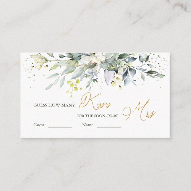 Greenery Eucalyptus Guess How Many Kisses in Jar Enclosure Card (Front)